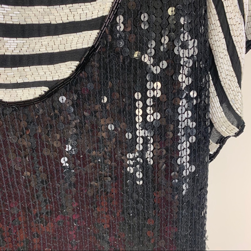 Vintage Silk Sequin Short Sleeve Striped Blouse M - Picture 3 of 7